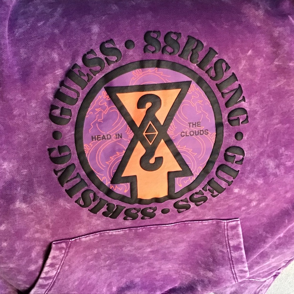 GUESS RISING Purple Medium “Head in the Clouds” Long Sleeve Pullover Hoodie - Picture 4 of 6